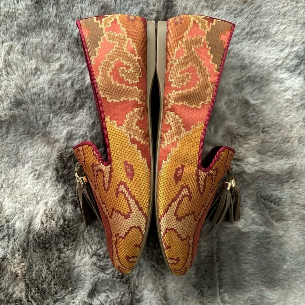 NEW BIRDIES The Starling Rust Tapestry Loafer Size 8.5 Smoking Slipper Tassels